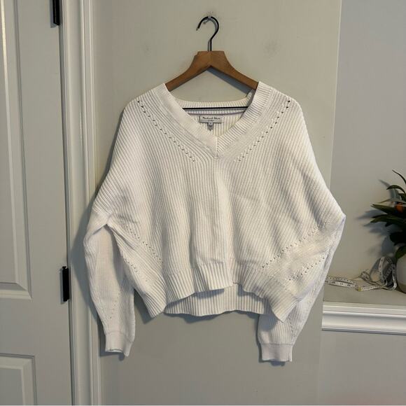 Revolve Michael Stars White Cotton V Neck Sweater Medium - Picture 7 of 10